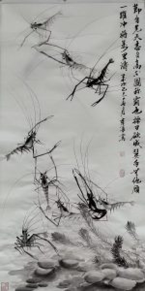 画家李勇作品—龙游天下（水墨虾）