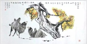 周全写意作品（大漠戈壁，古道胡杨)