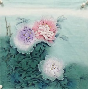 许国华工笔牡丹作品（四尺斗方与四条屏）