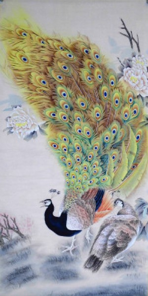 韩梅工笔孔雀三幅