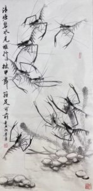 李勇作品—龙游四海（水墨虾）