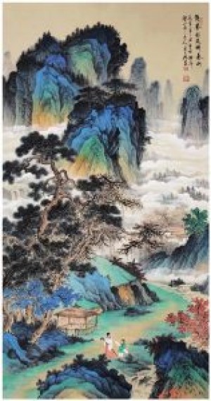 张月岗作品：古风山水（四尺整张）