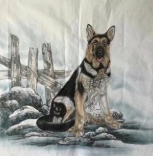 王修涛作品：金犬旺财（四尺斗方）