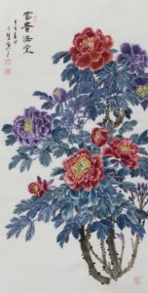 画家高慧作品—艳丽多姿，花开富贵（四尺整张）