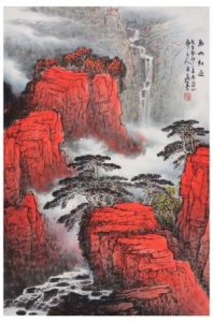 张月岗国画作品：太行山系列（四尺三开）