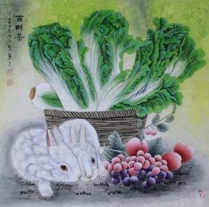 高慧工笔作品：百财图、玉兔呈祥