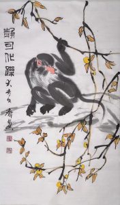 画家齐真作品—福寿安康(灵猴)