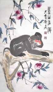 画家齐真作品—福寿安康(灵猴)