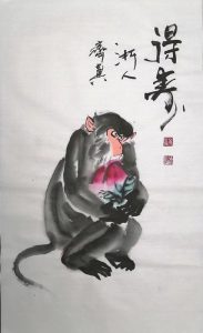 画家齐真作品—福寿安康(灵猴)
