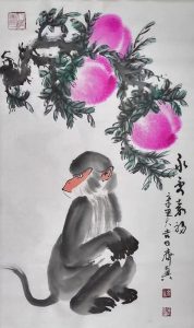 画家齐真作品—福寿安康(灵猴)