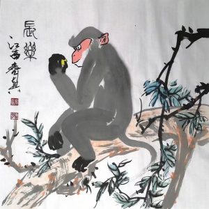 画家齐真作品—福寿安康(灵猴)