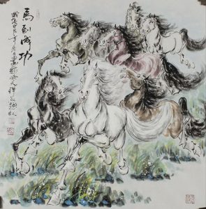 陈天祥作品—八骏图（四尺斗方）