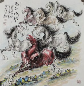 陈天祥作品—八骏图（四尺斗方）
